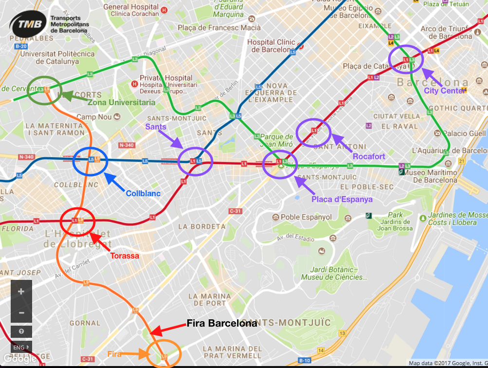 A map of the intersections, the venue and the city centre